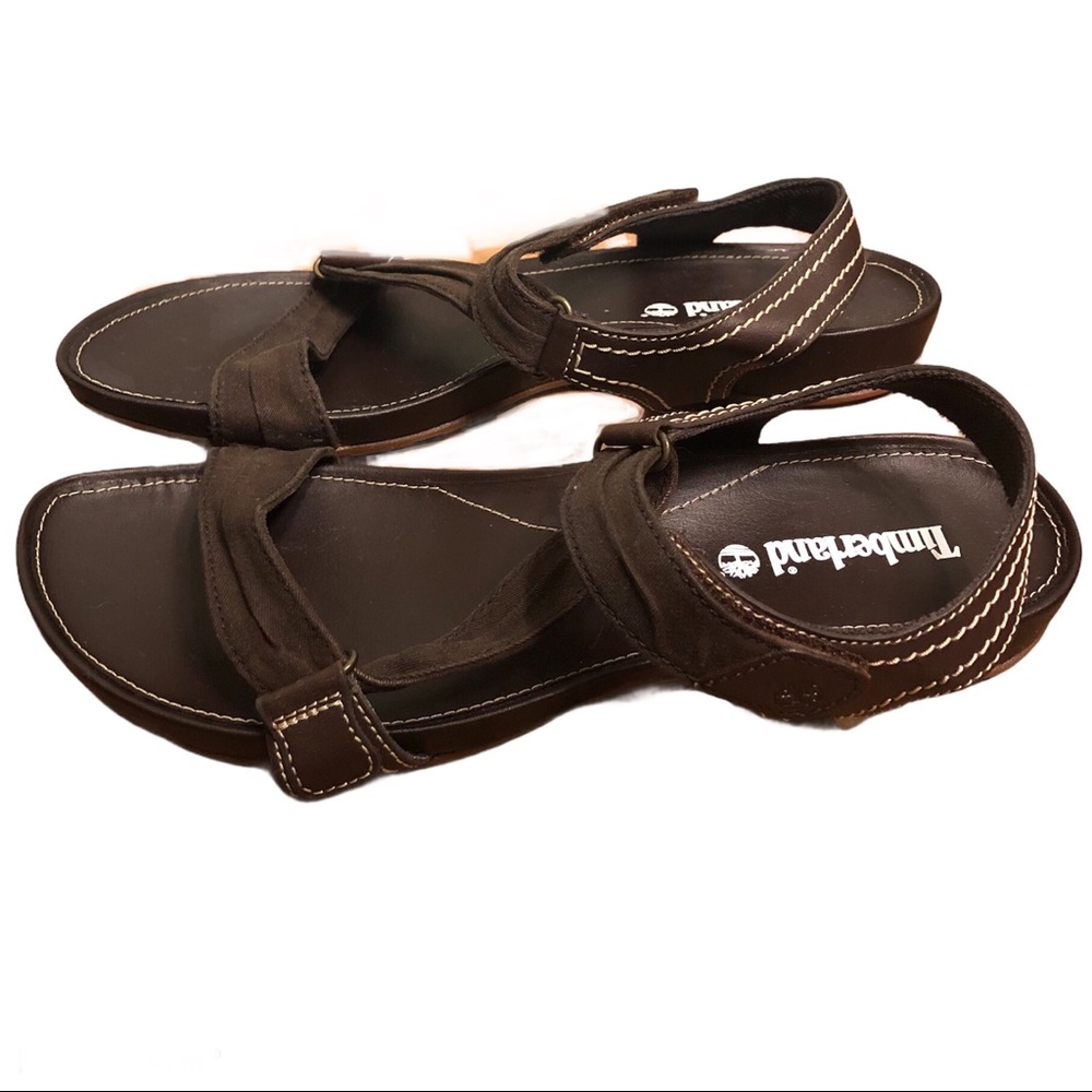 Timberland Dark Brown Leather Slingback Sandals with Contrast Stitching